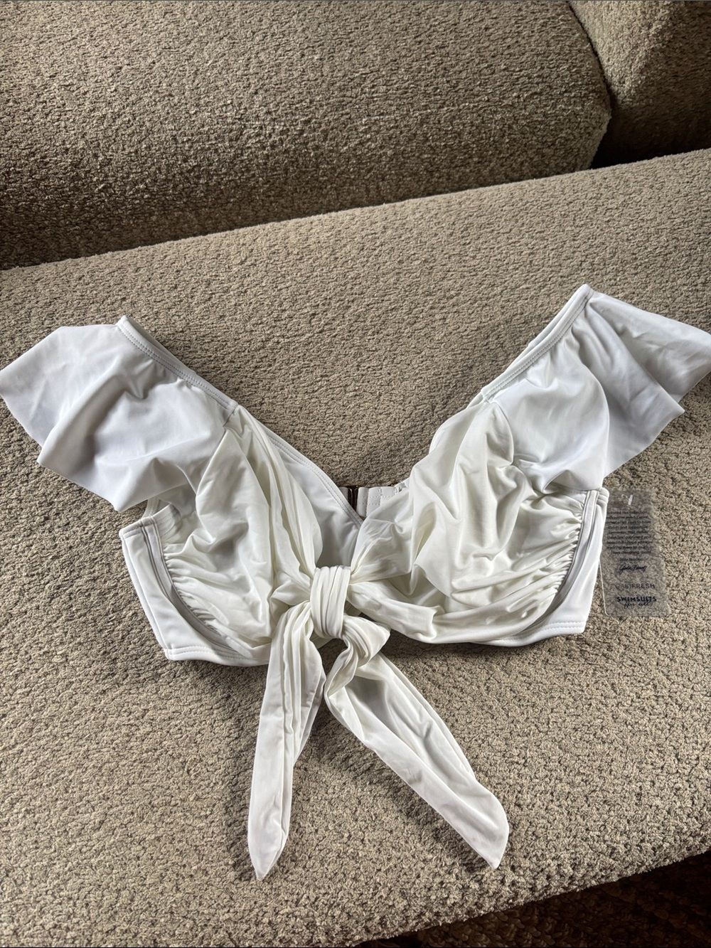 White Tie-Front Off-Shoulder Bikini Top